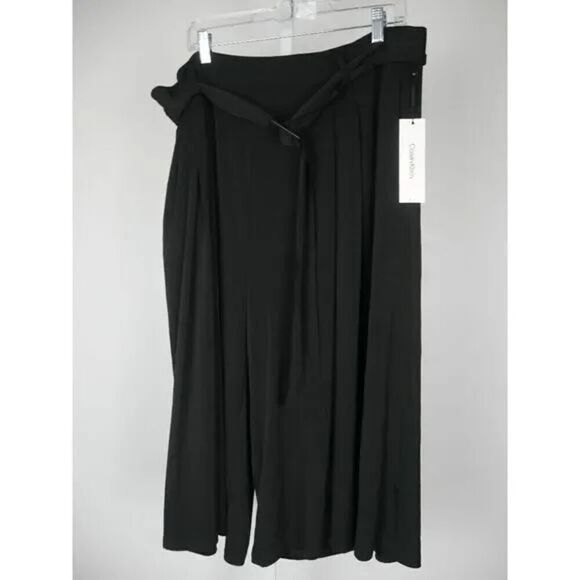 Calvin Klein Women's Plus Black Pleated Belted Cropped Wide Leg Pants 2X - Picture 3 of 9